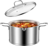 1 x RAW Customer Returns Pot 24cm cooking pot 5 liters, premium 3-layer stainless steel, with glass lid steam hole, inner scale, spout, uncoated, oven safe, dishwasher safe - RRP €59.37