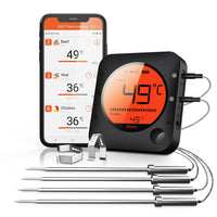 1 x RAW Customer Returns BFOUR 100m grill thermometer Bluetooth, meat thermometer wireless with 4 stainless steel probes, large LCD display, Bluetooth roasting thermometer for grill, smoker, oven, BBQ - RRP €37.63