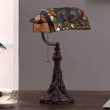 1 x RAW Customer Returns Bieye L30308 Dragonfly Tiffany Style Stained Glass Banker Table Lamp with 25 cm Wide Lampshade for Reading and Working, 44 cm Tall - RRP €151.25