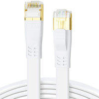 1 x RAW Customer Returns DDMALL Cat 8 Ethernet Cable, 12m, 40Gbps 2000MHz High Speed SFTP Flat Patch Cable, for Internet with Gold Plated RJ45 Connector for Gaming, Router, PC White  - RRP €23.99