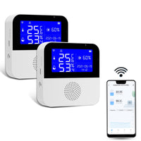 2 x Brand New iKiKin WiFi Temperature and Humidity Sensor Thermo-Hygrometer with LCD Display, Buzzer Alarm and App Alarm, Intelligent Temperature and Humidity Sensor for Greenhouse Cultivation 2 Pack  - RRP €106.88