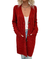 1 x RAW Customer Returns Avondii women s long-sleeved cardigan with buttons, long cardigan, oversized chunky knit cardigan M, red  - RRP €35.47