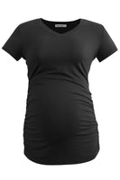 1 x RAW Customer Returns Smallshow Women s Maternity Top V Neck Pregnancy Side Ruched Maternity Clothes Tops T Shirt 3 Pack,Black-Deep Green-Light Grey,M - RRP €43.99