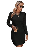 1 x RAW Customer Returns GORGLITTER women s dress short autumn dress light sweater dress casual dress with lace raglan sleeves short dress black M - RRP €16.69