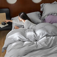 1 x RAW Customer Returns AShanlan Ruffle bed linen set 200 x 200 cm, 3-piece microfibre duvet cover 200 x 200 plain gray with 2 pillowcases 80 x 80, grey - RRP €39.99