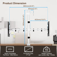 1 x RAW Customer Returns PUTORSEN Monitor Mount 3 Monitors for 17-32 Inch Flat Curved Screen, 80cm Rod Monitor Desk Mount Swivel Tilt Height Adjustable, 9 kg per Arm, VESA 75x75 100x100, White - RRP €60.48