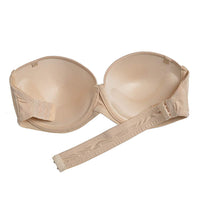 1 x Brand New YANDW Strapless Bra with Clear Back Invisible Straps Push-Up Padded Underwire Backless Halter Bra Beige 85B - RRP €39.77