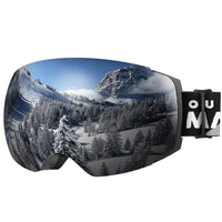 1 x RAW Customer Returns OutdoorMaster PRO Ski Goggles, Frameless, Interchangeable Lenses Ski Snowboard Goggles, UV400 Protection Ski Goggles for Women Men A0-Black Revo Frame Silver Lens VLT10  - RRP €37.37