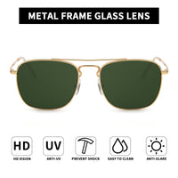 1 x RAW Customer Returns JIM HALO Retro Square Aviator Sunglasses Premium Glass Lens Flat Metal Lenses Women Men Gold Green  - RRP €21.99