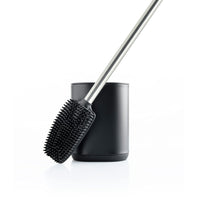 1 x RAW Customer Returns Toilet brush made of silicone with toilet brush holder and long stainless steel handle. Hygienic, flexible, modern, elegant stable. Scraper with slats. For bathroom and toilet - black - RRP €20.62