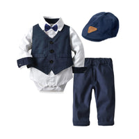 1 x RAW Customer Returns Volunboy Elegant Child Suit Shirts Bow Tie Vest Trousers, Boy Clothing 4 Pieces Gentleman Wedding Ceremony 18-24 months, Navy White, Size 90  - RRP €36.49