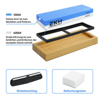 1 x RAW Customer Returns ZKH Whetstone Sharpening Stone, Whetstone for Professional 2-in-1 Double-Sided Knife Sharpener, Grit 1000 6000, Whetstone Set with Silicone Holder Flattening Stone for Kitchen Knives - RRP €19.99