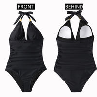 1 x RAW Customer Returns Women s Tummy Control One Piece Swimsuit Slimming Swimwear V-Neck Internal Non-Removable Pads Swimsuits Sports Swimsuit Backless Ruched Swimwear Black, L  - RRP €21.99