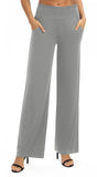 1 x RAW Customer Returns EXCHIC Women s Solid Color Loose Straight Cut Palazzo Pants High Waist Stretchy Lounge Pants with Pockets M, Light Gray  - RRP €27.98