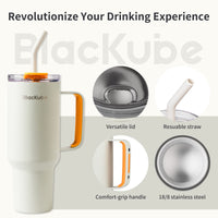 1 x RAW Customer Returns Blackube 1200ml drinking cup with lid and straw, cup with lid and straw, BPA-free, leak-proof, large metal drinking bottle for sports, school, fitness, outdoor, camping - pale yellow - RRP €35.02