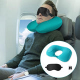 1 x Brand New Inflatable travel pillow, inflatable neck pillow, inflatable U shape pillow, neck pillow for travel, travel pillow, airplane pillow, blow up pillow, with storage bag, blindfold, earplugs - RRP €7.99