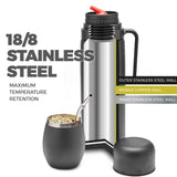 1 x RAW Customer Returns balibetov Complete Yerba Mate Set Modern Mate Gourd, Thermos, Yerba Container, Two Bombillas and Cleaning Brush Included All Premium Quality 304 18 8 Stainless Steel Black  - RRP €52.99