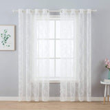 1 x RAW Customer Returns MIULEE Lace Curtains - Beautiful White Flowers Embroidered Lace Curtains, Set of 2 Transparent Lace Vintage Voile Lace Curtains with Eyelets for Living Room Bedroom Decor, 2 x H 175 x W 150 cm - RRP €25.2