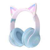 1 x RAW Customer Returns QOTSTEOS Cute Cat Ear Gaming Headset, Comfortable Foldable Portable Wireless Gaming Headphones with RGB Lights 3D Stereo Sound Effect Sky Blue  - RRP €27.45