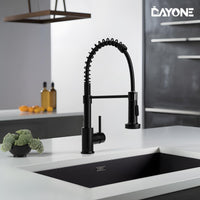 1 x RAW Customer Returns Black kitchen faucet with pull-out high pressure shower, DAYONE kitchen faucet 360 rotatable, stainless steel spiral spring faucet kitchen faucet shower faucet, 2 spray modes, single lever sink mixer tap - RRP €49.69