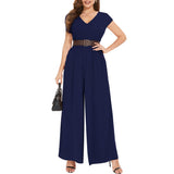 1 x RAW Customer Returns Tanmolo Women s Jumpsuit Elegant Summer Sleeveless V-Neck Overall Wide Leg Romper With Pockets Navy Blue, L  - RRP €39.01