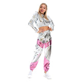 1 x RAW Customer Returns IMEKIS Women s Shiny Metallic Tracksuit Jogging Suit Sports Suit Long Sleeve Hooded Crop Top and Cargo Pants 2 Piece Trouser Suit House Suit Nightclub Performance Dancewear Silver-Pink Small - RRP €45.26