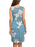 1 x Brand New AUSELILY Women s Sleeveless Pleated Loose Swing Dress with Knee-Length Pockets Light Blue Flower, S  - RRP €26.88