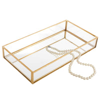 1 x RAW Customer Returns Homtone Retro Mirror Tray Decorative Tray Gold Glass Tray, Glass Cosmetic Organizer Storage Tray for Dressing Table Decor 30 x 20 x 5 cm  - RRP €26.95