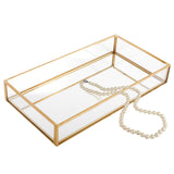 1 x RAW Customer Returns Homtone Retro Mirror Tray Decorative Tray Gold Glass Tray, Glass Cosmetic Organizer Storage Tray for Dressing Table Decor 30 x 20 x 5 cm  - RRP €27.28