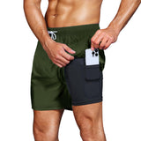 1 x RAW Customer Returns HMIYA Men s Swimming Trunks 2 in 1 Swimming Shorts Quick-Drying Short Board Shorts with Compression and Zip Pockets Green 01 4XL  - RRP €29.23