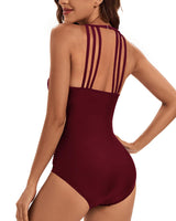 5 x Brand New JFAN Fan one-piece swimsuits for women summer sexy swimsuit women tummy control large size, burgundy M - RRP €249.95