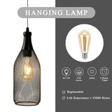 1 x RAW Customer Returns JHY DESIGN Battery Operated Hanging Lamp Decorative Hanging Lamp with 6 Hour Timer Metal Bedside Lamp Pendant Light for Bar Bedroom Living Room Garden Black Wine Bottle Shaped  - RRP €34.57