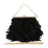 1 x RAW Customer Returns EVEOUT Women s Elegant Feather Evening Handbag Clutch with Pearl Hand Chain Fashion Shoulder Bag for Party Prom Wedding Bridal Bag Purse - RRP €28.99