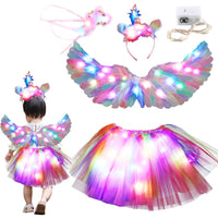 2 x Brand New DASIAUTOEM Luminous Girls Princess Dress, Pack of 4 Children s Costume Girls Colorful Feather Wings Angel Wings LED Tulle Skirt for Fancy Dress Carnival Cosplay Birthday Party Costume - RRP €36.28