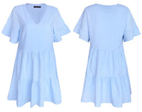 1 x RAW Customer Returns FANCYINN Summer Dress Women Short Tunic Dress V-Neck Flounce Loose Swing Mini Dresses Light Blue, XL  - RRP €31.99