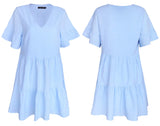 1 x RAW Customer Returns FANCYINN Summer Dress Women Short Tunic Dress V-Neck Flounce Loose Swing Mini Dresses Light Blue, XL  - RRP €31.99