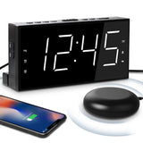 1 x RAW Customer Returns Mesqool Loud Vibration Alarm Clock with Bed Shaker for Deaf, Heavy Sleepers, Dual Alarm, USB Charger, Large Display, Snooze, Easy to Set, Daylight Saving Time 12 24H, Dimmer - RRP €26.54