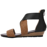 1 x Brand New rismart Women Wedge Sandals Summer Open Toe Ankle Straps Ladies Beach Bohemian Dress Sandal Black,37 EU  - RRP €34.72