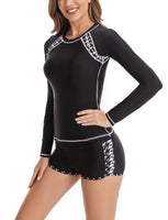 1 x Brand New Rash Guard Set Damen Fashion Gepolsterter Boyshort Wassersport Badeanzug Swimsuit Sun Protection Badeanz ge UV-Schutz Lang rmelig Rash Guard Set schwarz - RRP €40.33