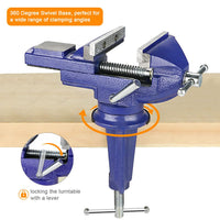 1 x RAW Customer Returns Table Vice with 360 Degree Rotating Base, Jaw Width 80mm, Table Clamp with Anvil for Woodworking, Crafts, Cutting, Drilling - Blue - RRP €24.0