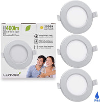 7 x Brand New Lumare LED Recessed spotlight 6W 400lm Ultra flat, installation depth 26mm 100mm drill hole diameter Living room, bathroom spotlight 230V IP44 Warm white 3000K SET 3 - RRP €174.93