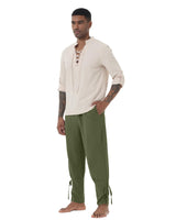 1 x RAW Customer Returns YAOHUOLE lace-up trousers men s medieval medieval trousers men s black men s Renaissance trousers army green XL - RRP €27.22