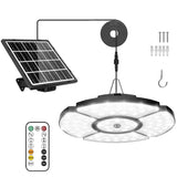 1 x RAW Customer Returns MEIKEE Outdoor Hanging Solar Light, 76 LEDs Solar Lamp with Motion Sensor, with RF Remote Control, IP65, Dimmable Light 2500-6500K, 6 Brightness, Timer, Memory Function, 5 m Cable - RRP €42.35