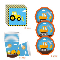 1 x RAW Customer Returns MEZHEN Excavator party tableware, construction site vehicles, children s birthday decoration, excavator birthday party tableware, paper plates, cups, napkins, party tableware set, table decoration for 8 people - RRP €15.99