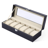 1 x RAW Customer Returns Ohuhu watch box with 6 compartments, watch box, watch storage box with glass lid, watch box 6 watches made of PU leather and velvet lining, watch box gift for boyfriend husband, beige - RRP €16.13