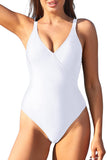 1 x RAW Customer Returns SHEKINI One Piece Swimsuit for Women V Neck Adjustable Straps Halter Swimsuit Slim One Piece Plus Size Beachwear M, White  - RRP €31.46