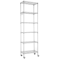 1 x RAW Customer Returns Himimi 6-Tier Standing Shelf with Wheels, Height Adjustable Heavy Duty Shelf with Hooks for Bathroom, Kitchen, Garage, Bedroom, Silver, 29 cm x 54 cm x 175 cm - RRP €78.98