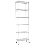 1 x RAW Customer Returns Himimi 6-Tier Standing Shelf with Wheels, Height Adjustable Heavy Duty Shelf with Hooks for Bathroom, Kitchen, Garage, Bedroom, Silver, 29 cm x 54 cm x 175 cm - RRP €78.98