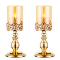 3 x Brand New NUPTIO Pillar Candle Holders with Glass, Set of 2 Gold Hurricane Candle Holders Modern Home Decor Gifts, Candlelight Holders for Housewarming Wedding Anniversary, Large Size - RRP €136.29