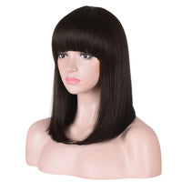 1 x RAW Customer Returns PORSMEER Wig Shoulder Length Straight Straight Wig Bob Dark Brown Medium Length with Bangs for Women Girls Natural Synthetic Hair for Carnival Fancy Dress Halloween Costume Party, 38 cm - RRP €19.99